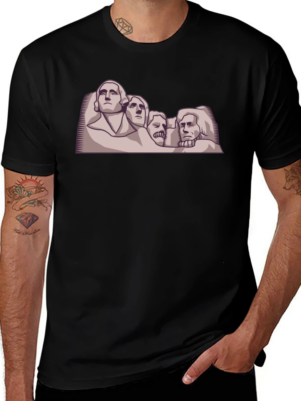 Mount Rushmore Cartoon Black T-Shirt
