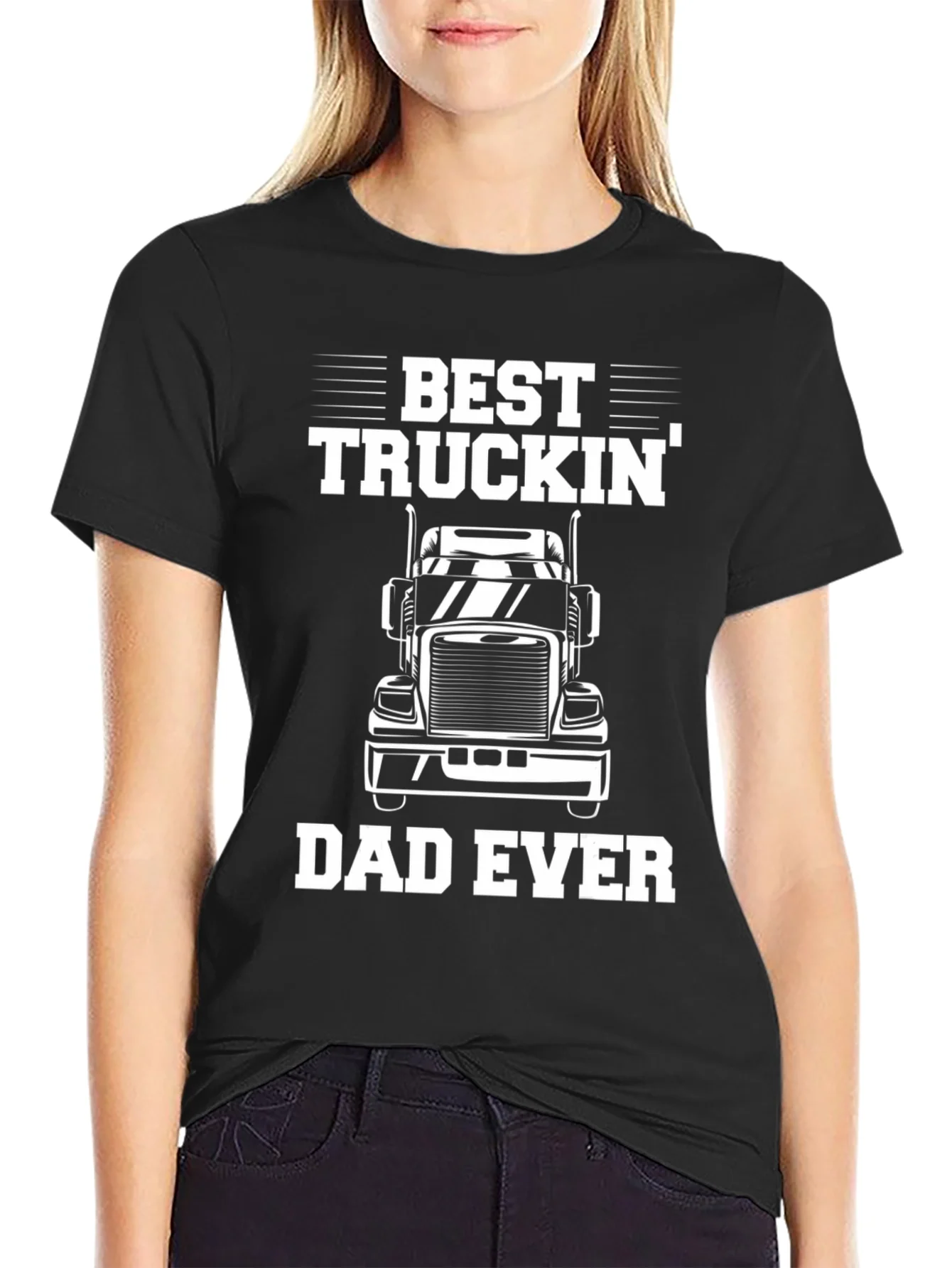 Best Truckin Dad Ever Black Graphic T-Shirt