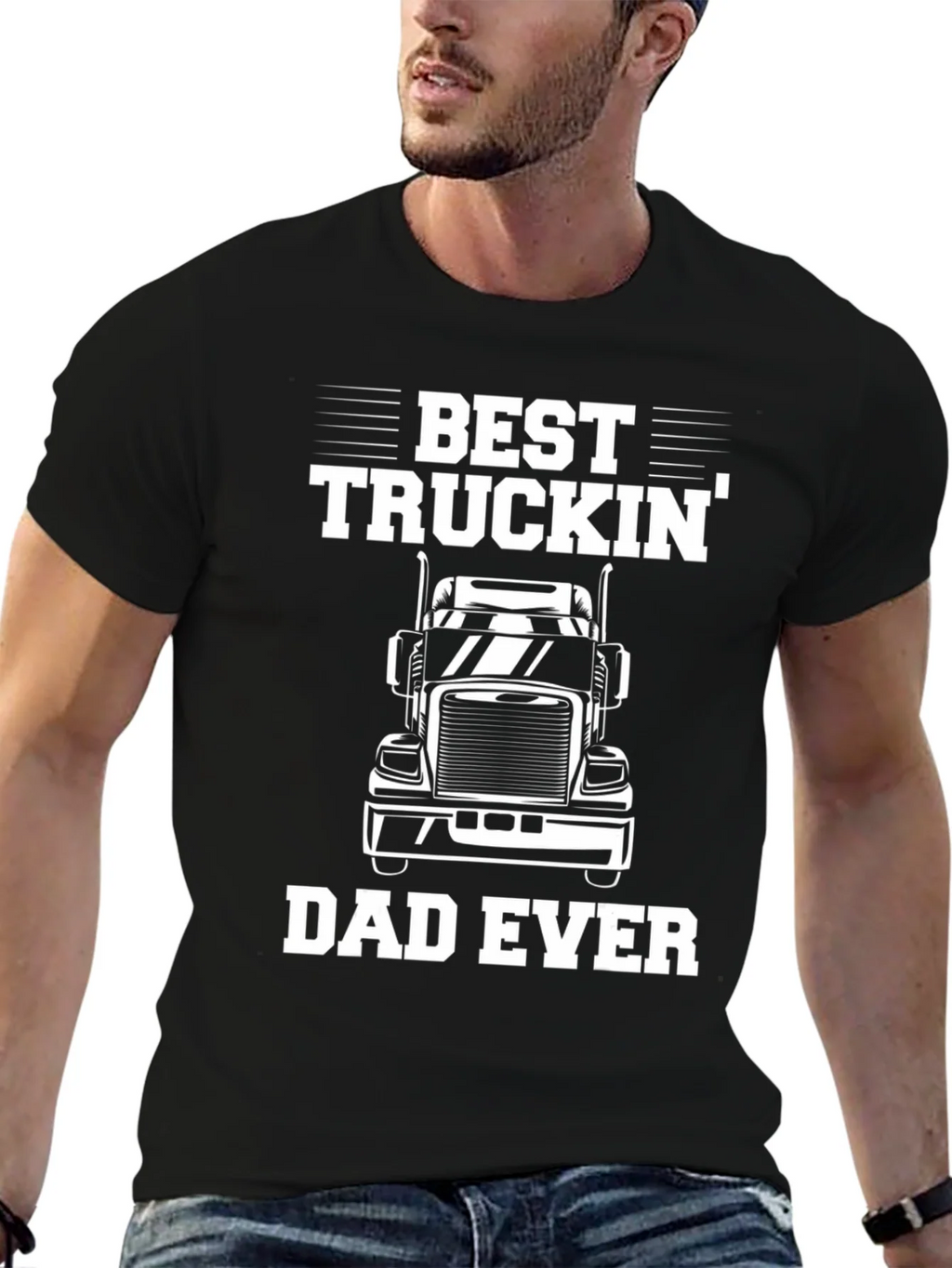 Best Truckin Dad Ever Black Graphic T-Shirt