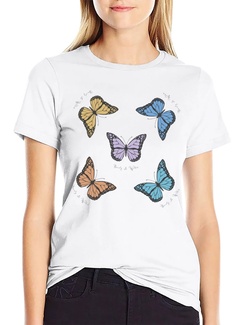 Butterfly Print Crew Neck T-Shirt