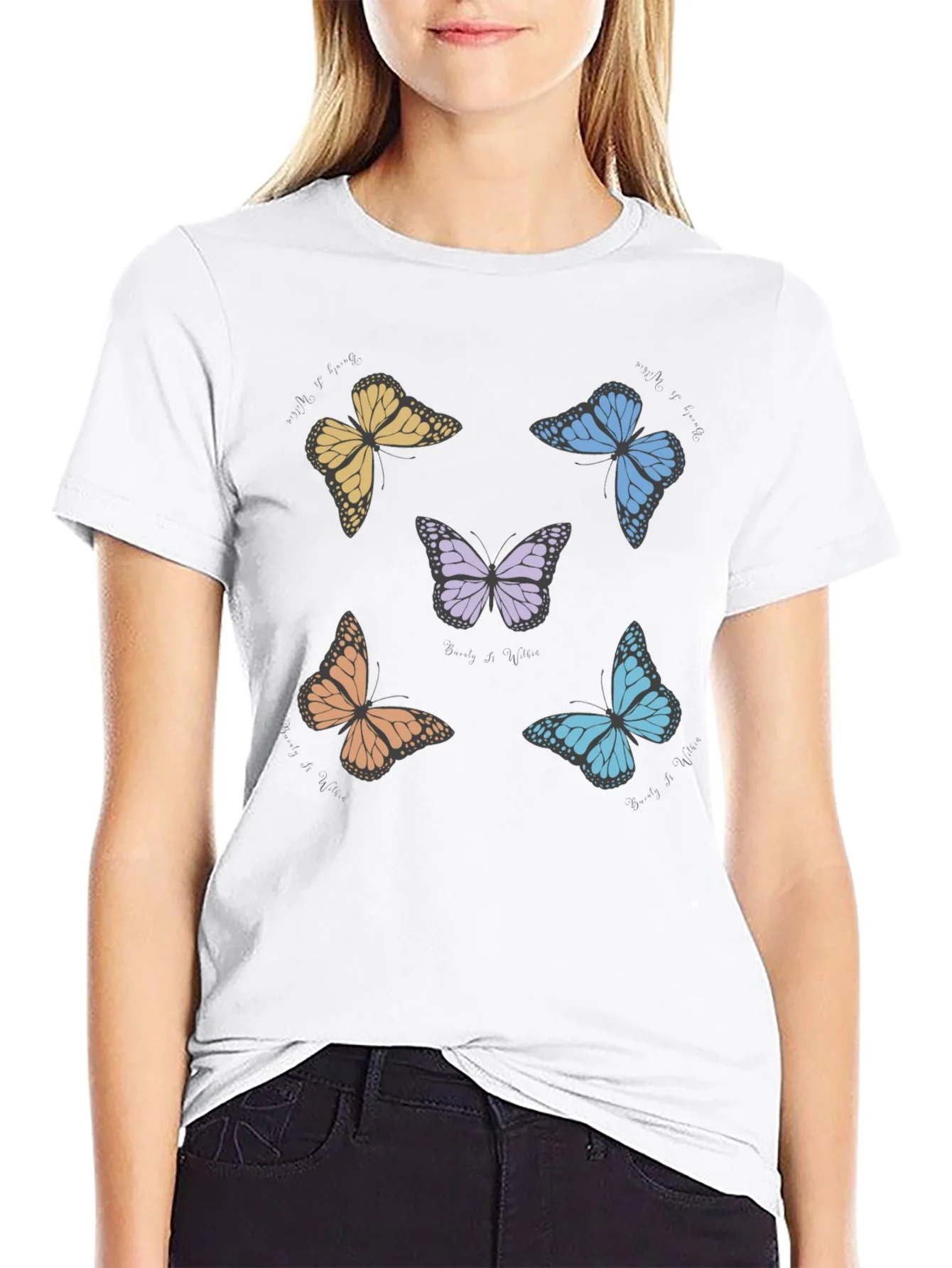 Butterfly Print Crew Neck T-Shirt