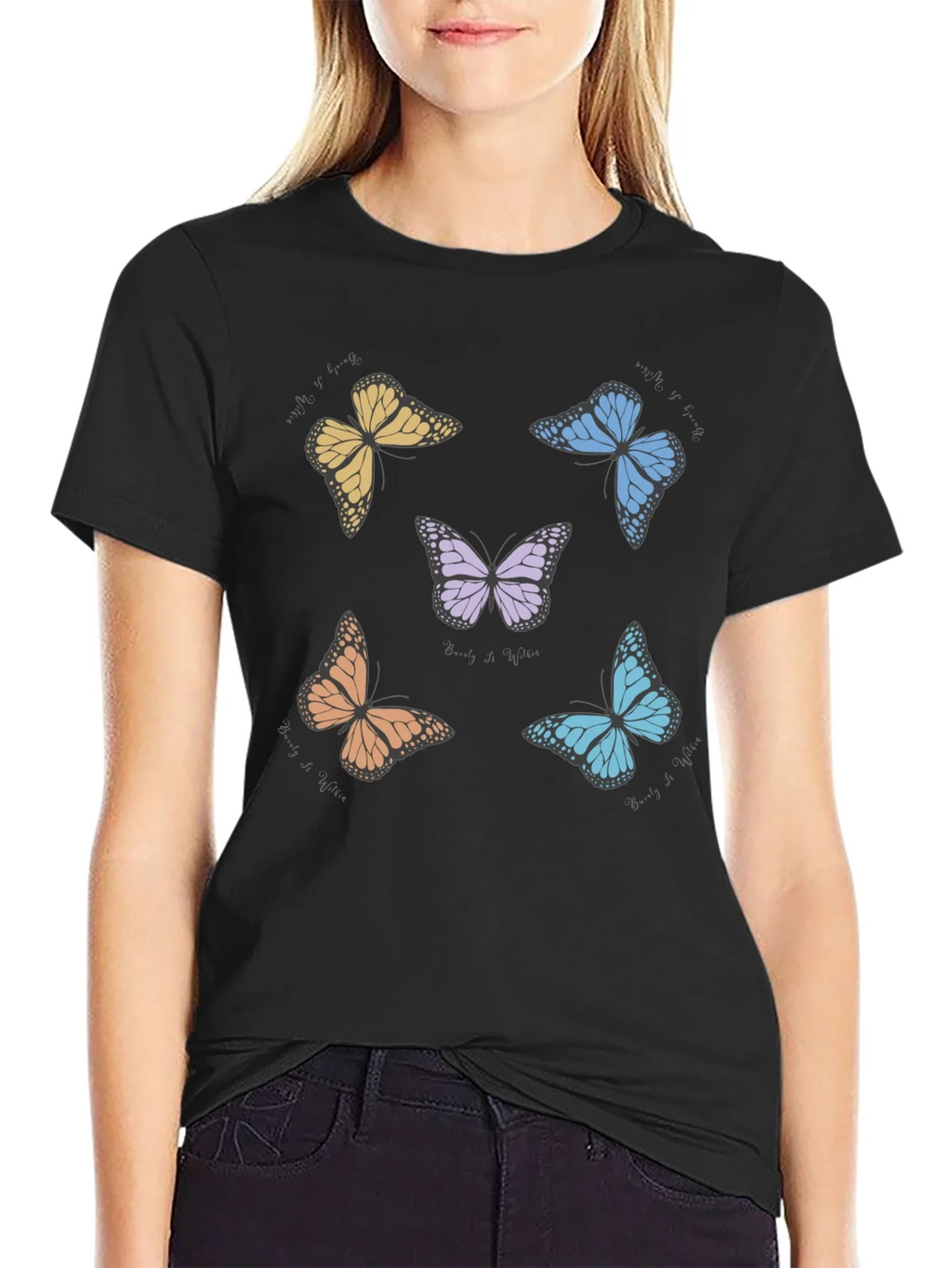 Butterfly Print Crew Neck T-Shirt