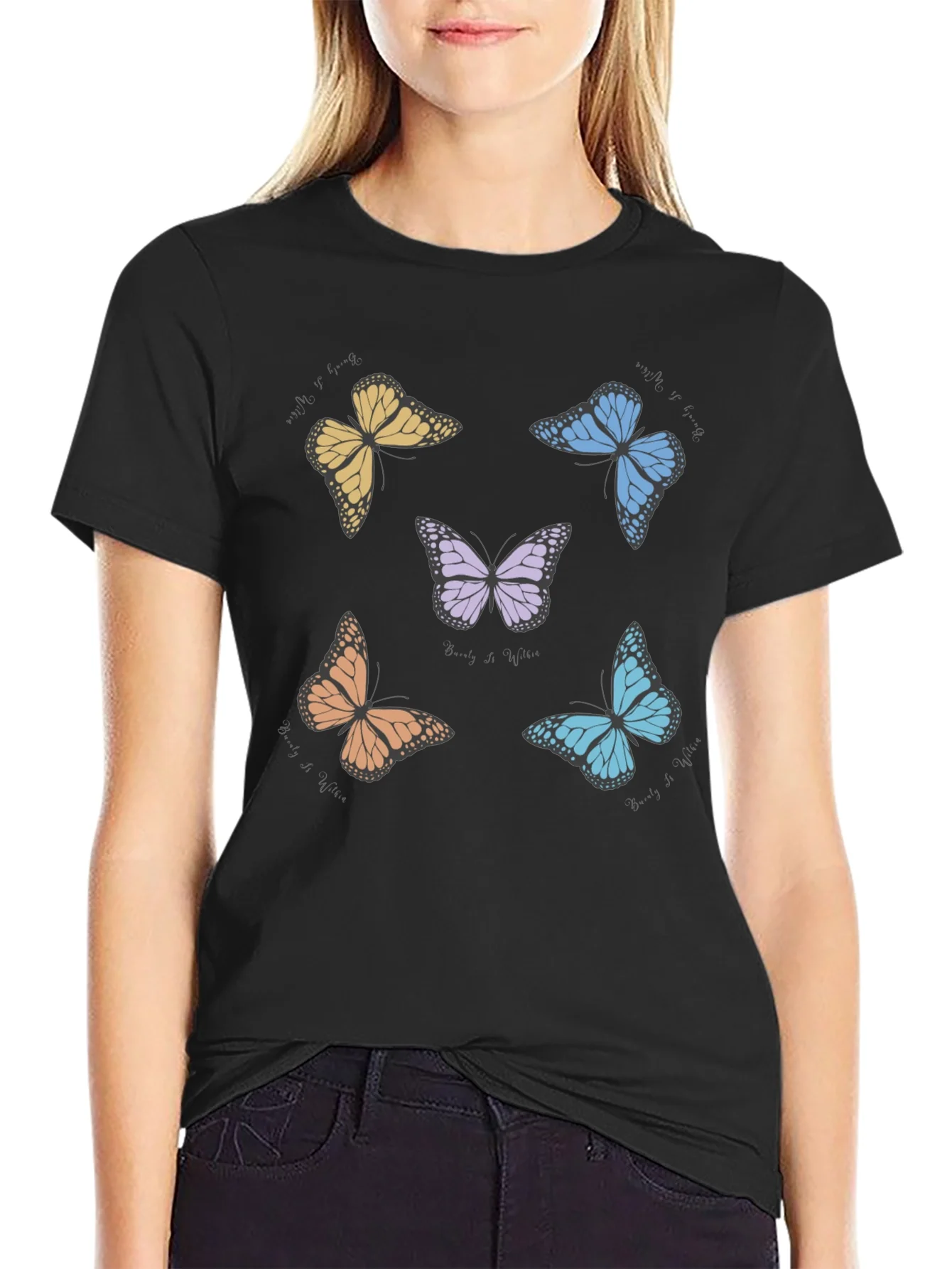 Butterfly Print Crew Neck T-Shirt