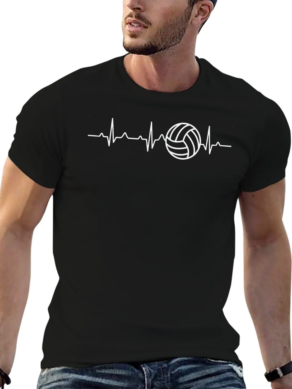 Volleyball Heartbeat Graphic Tee - Black T-Shirt