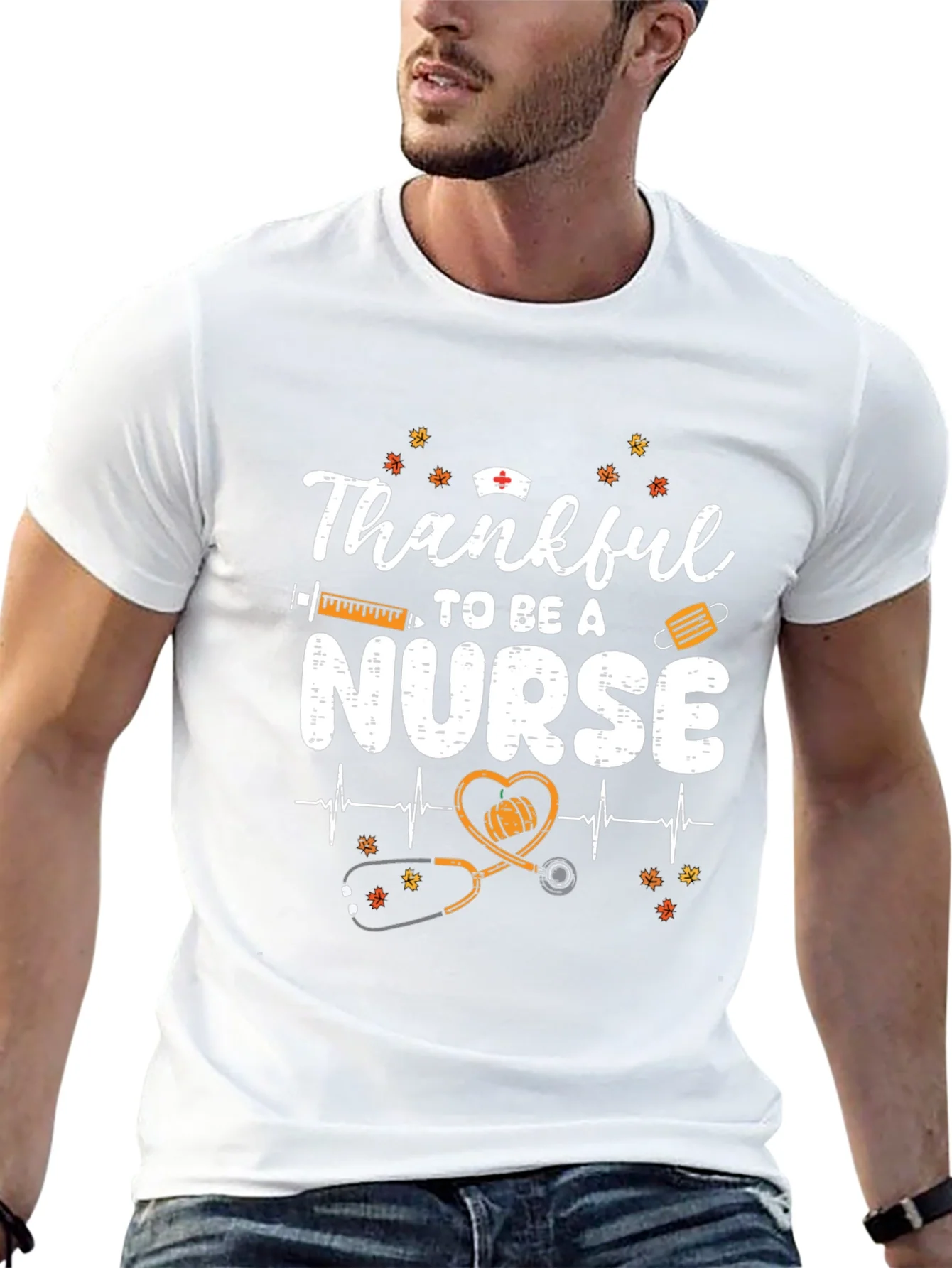 Thankful Nurse Graphic Tee - Fall Thanksgiving Apparel