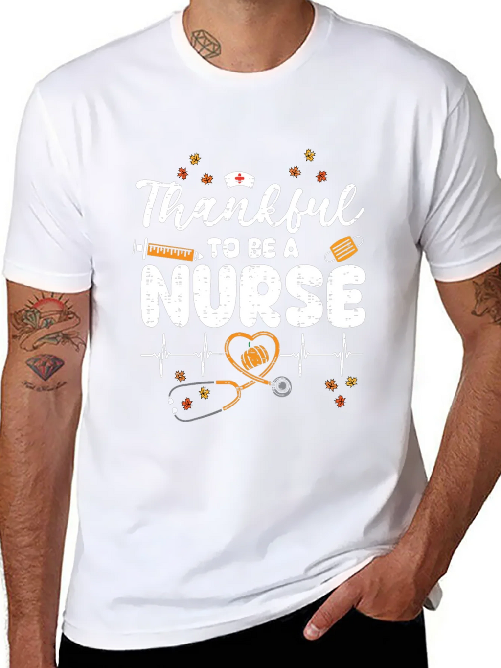 Thankful Nurse Graphic Tee - Fall Thanksgiving Apparel