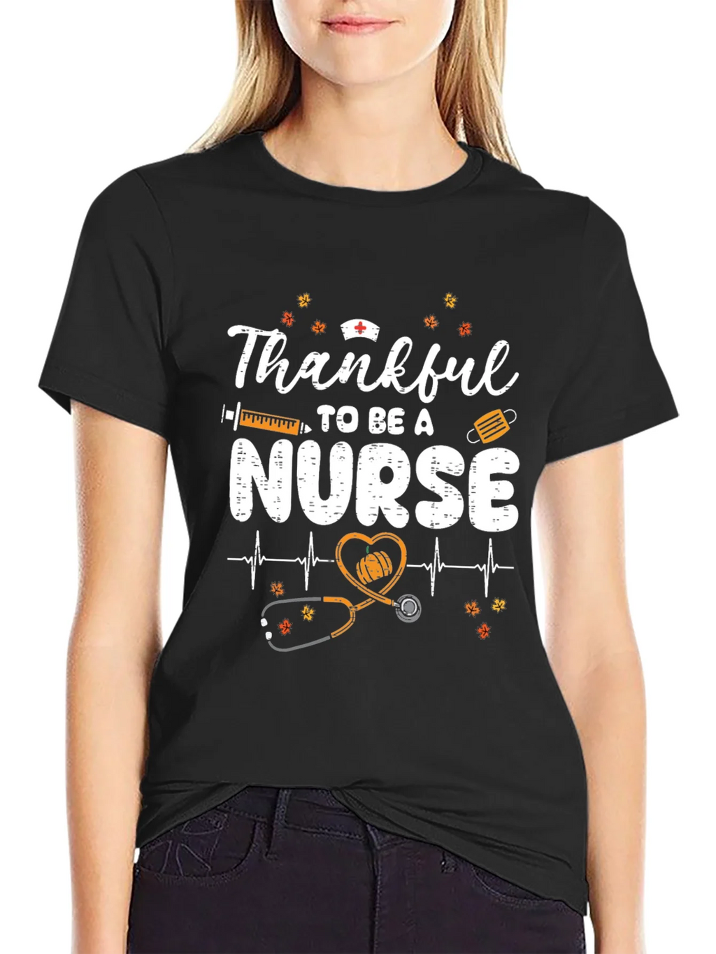 Thankful Nurse Graphic Tee - Fall Thanksgiving Apparel