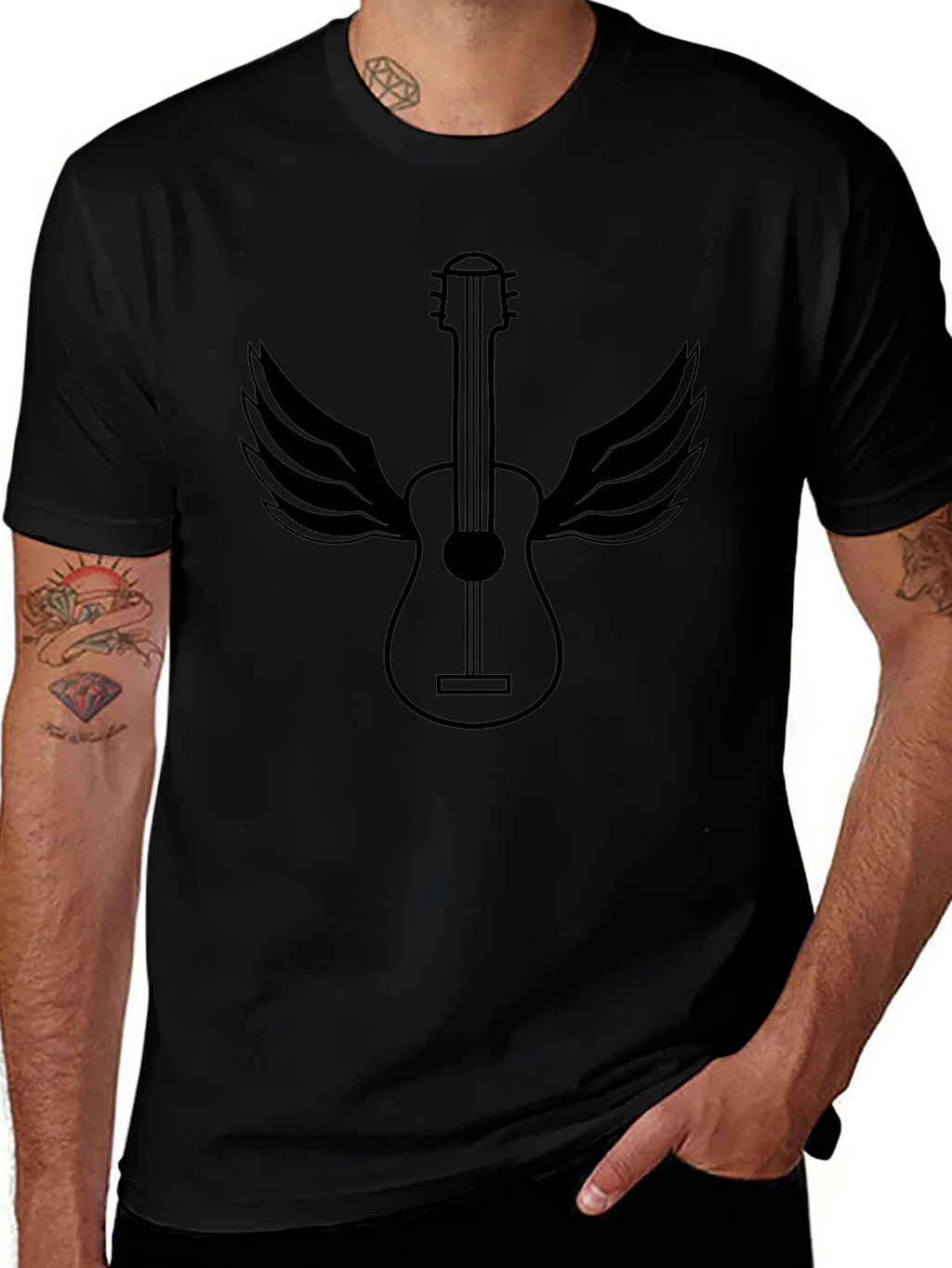 Guitar Wings Graphic Tee - Black Cotton Comfort