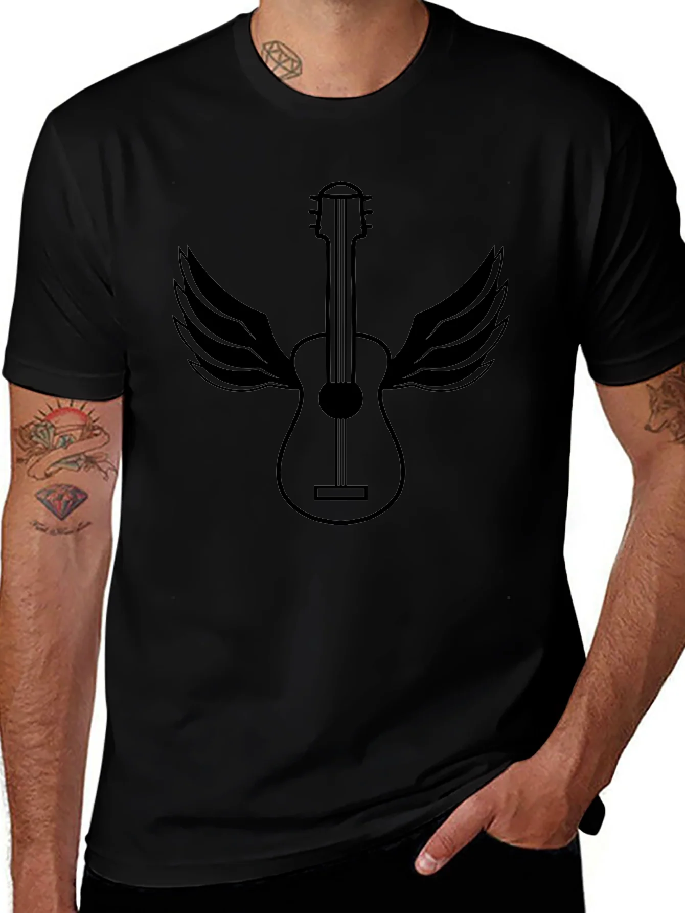 Guitar Wings Graphic Tee - Black Cotton Comfort