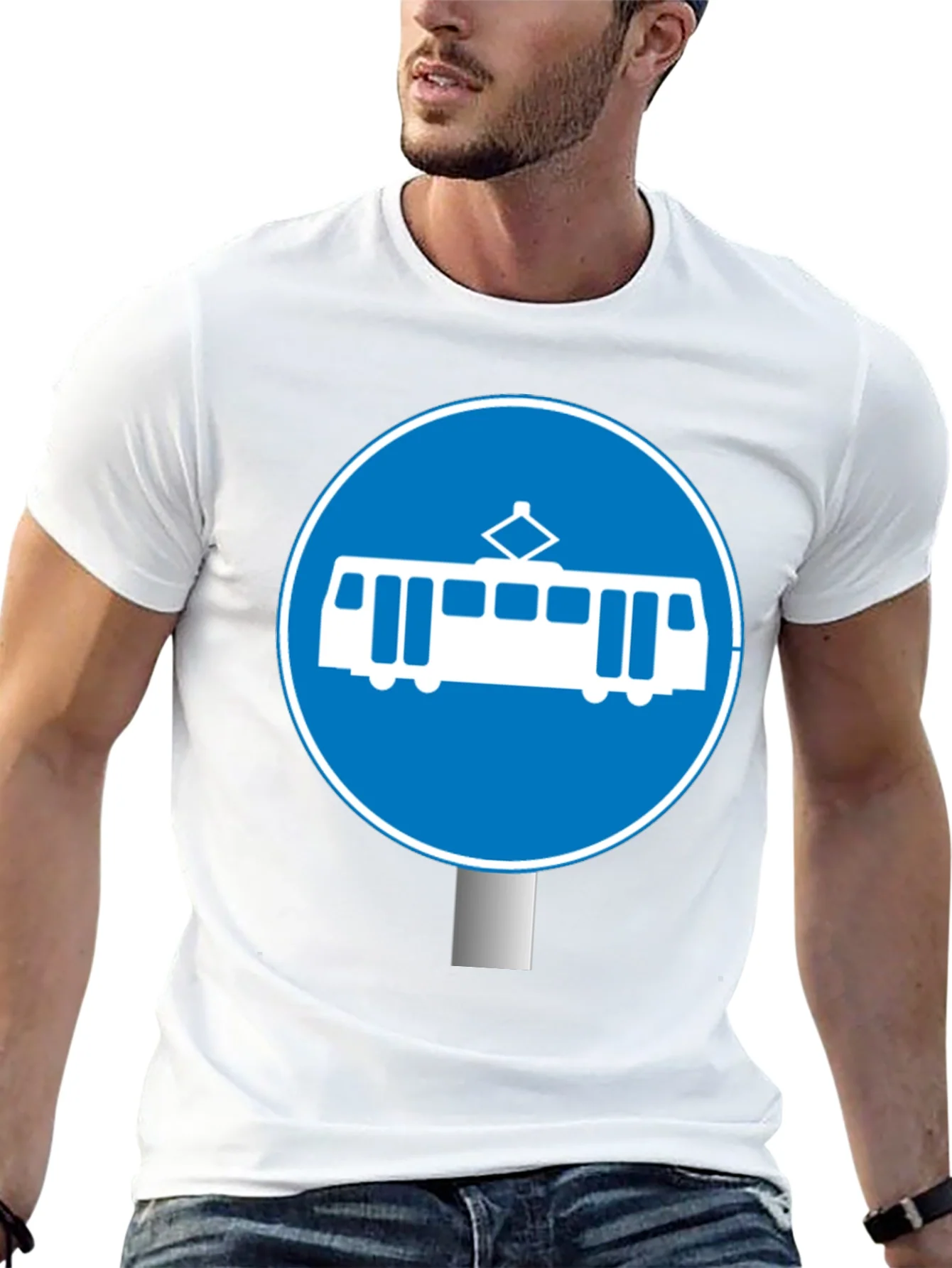 Tram Sign Graphic T-Shirt - Unique Design Casual Wear