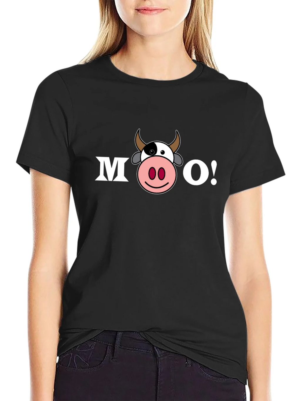 Funny Cartoon Cow MOO! T-Shirt - Black