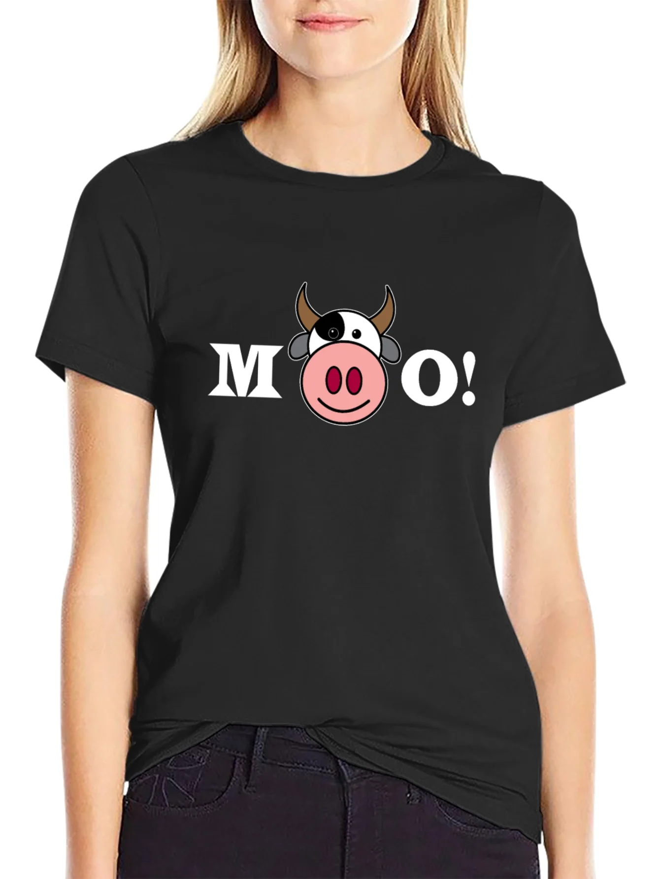 Funny Cartoon Cow MOO! T-Shirt - Black