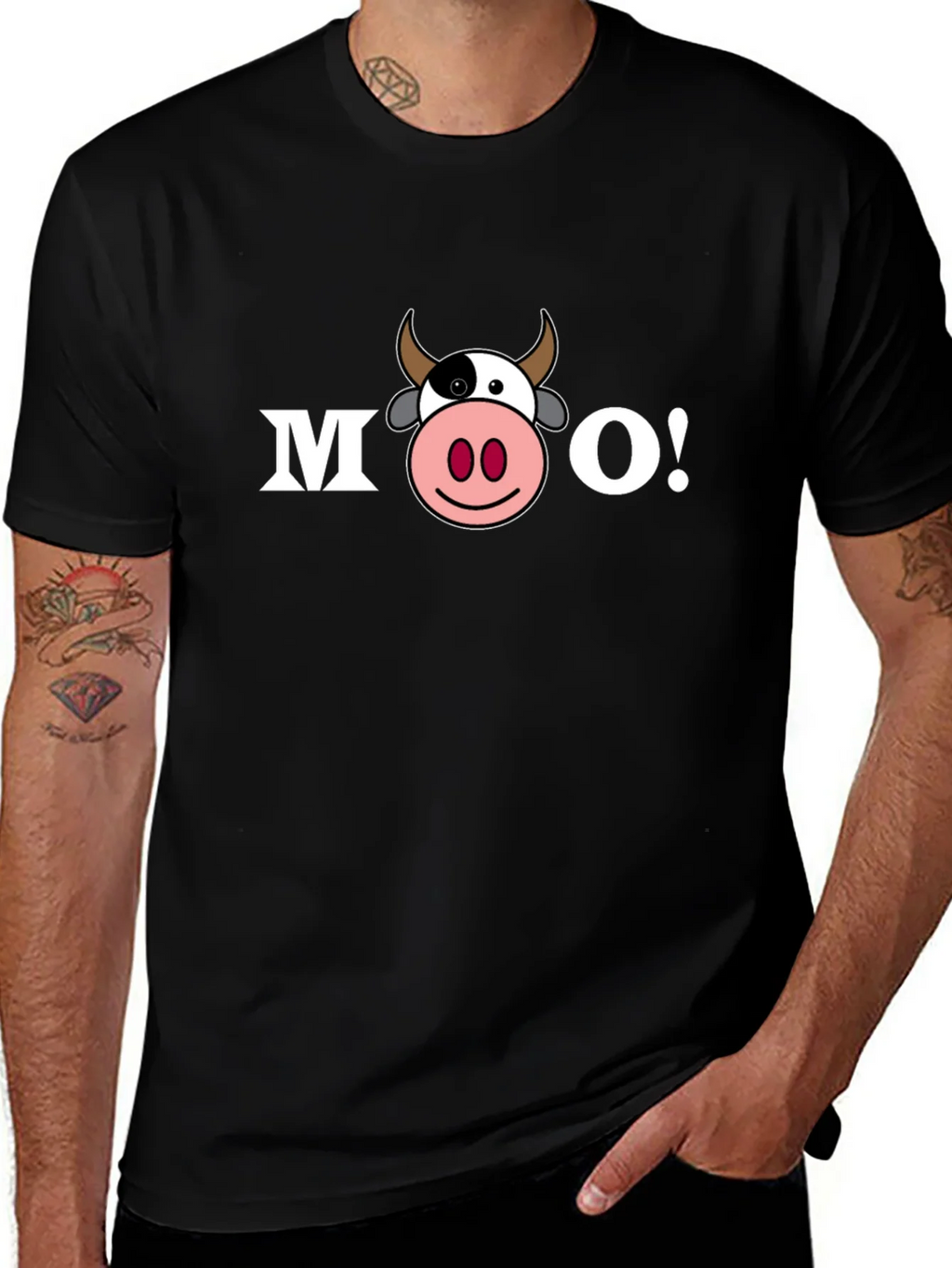 Funny Cartoon Cow MOO! T-Shirt - Black