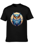 Owl Mandala T-Shirt - Blue & Gold Design