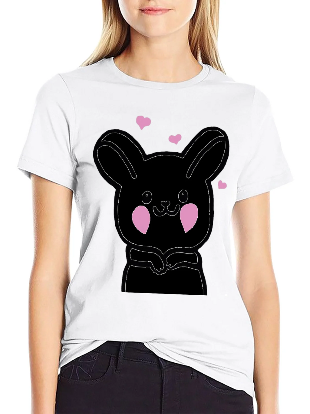 Cute Bunny Graphic Black T-Shirt
