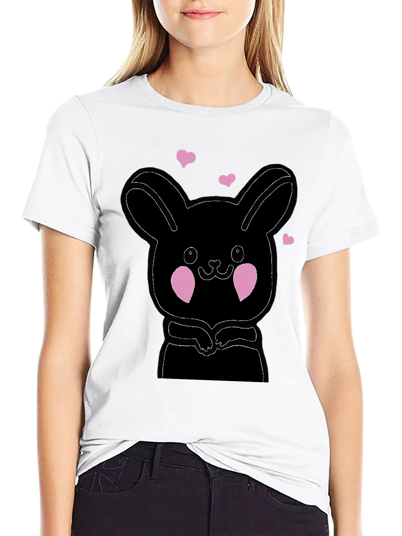 Cute Bunny Graphic Black T-Shirt