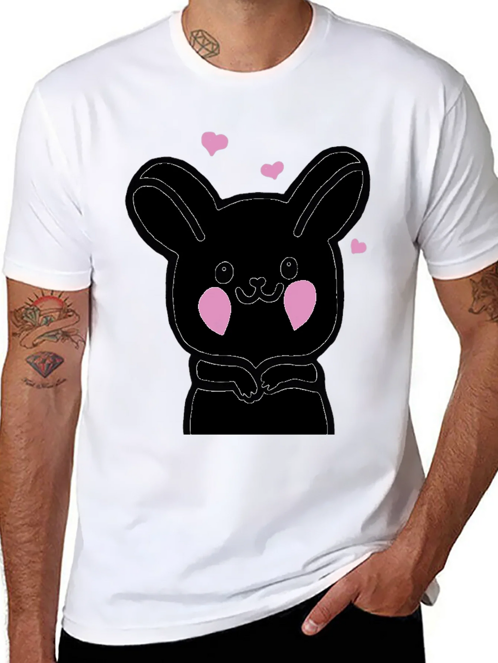 Cute Bunny Graphic Black T-Shirt