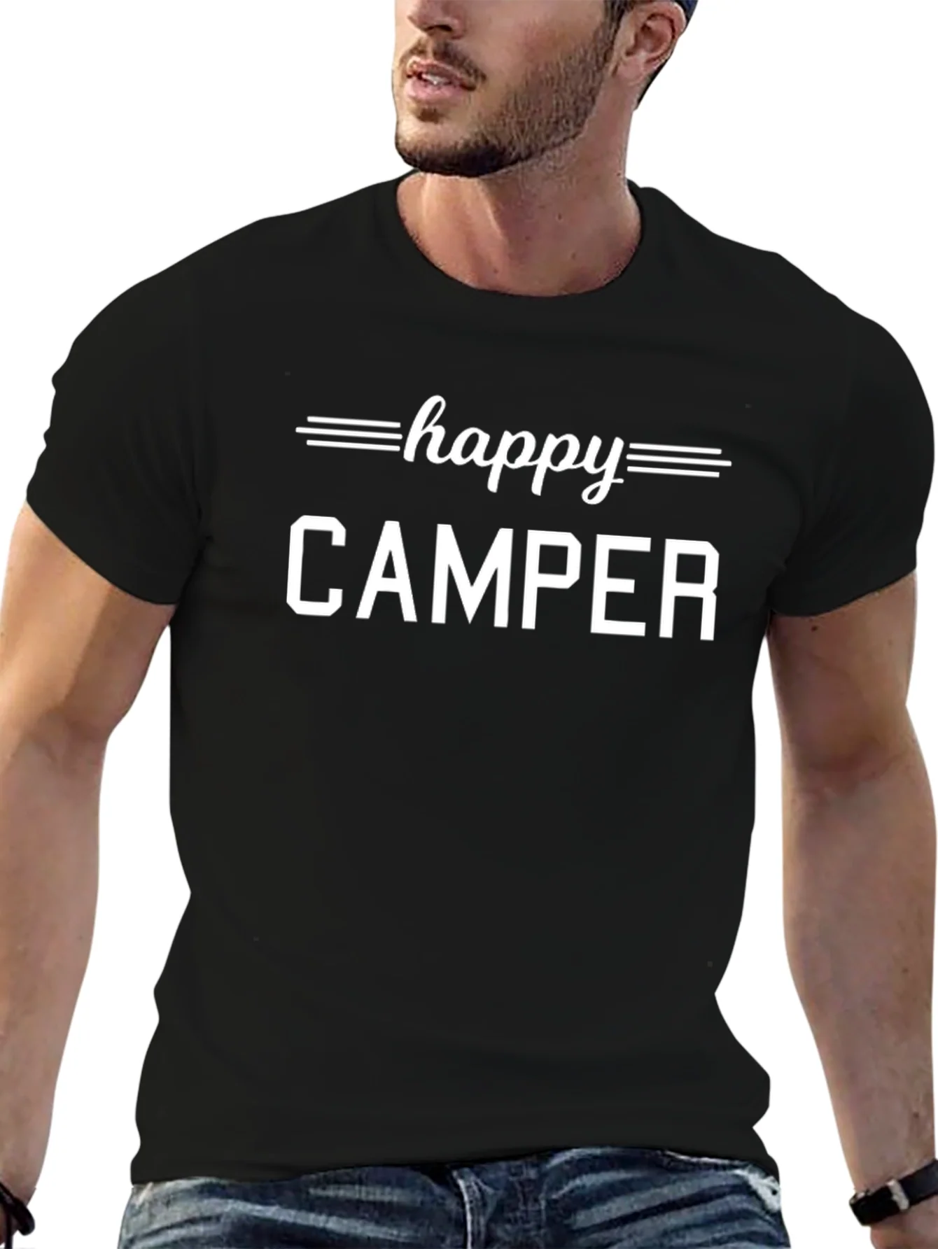 Happy Camper Graphic Tee - Black Casual T-Shirt