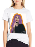 Edgy Tattoo Girl Graphic Tee - Black Cotton T-Shirt