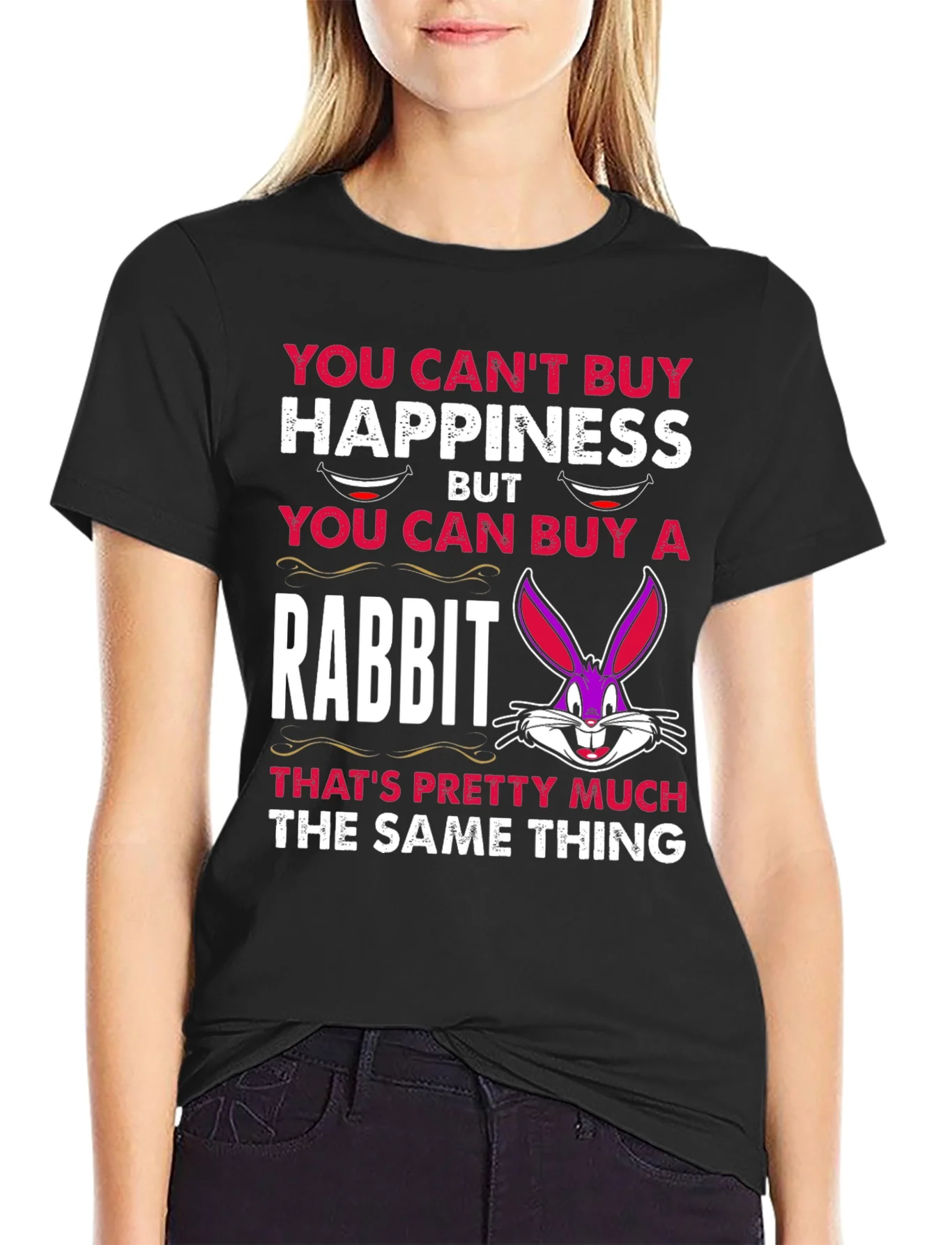 Funny Rabbit T-Shirt: Cant Buy Happiness
