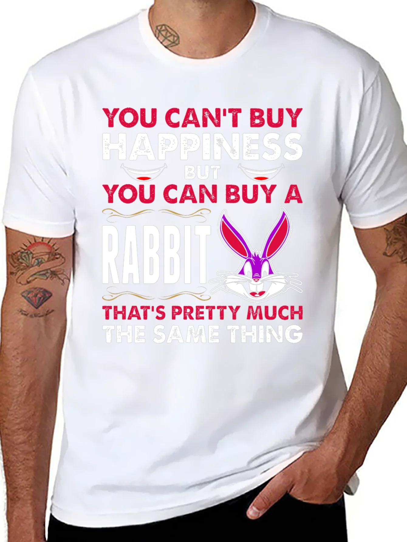 Funny Rabbit T-Shirt: Cant Buy Happiness