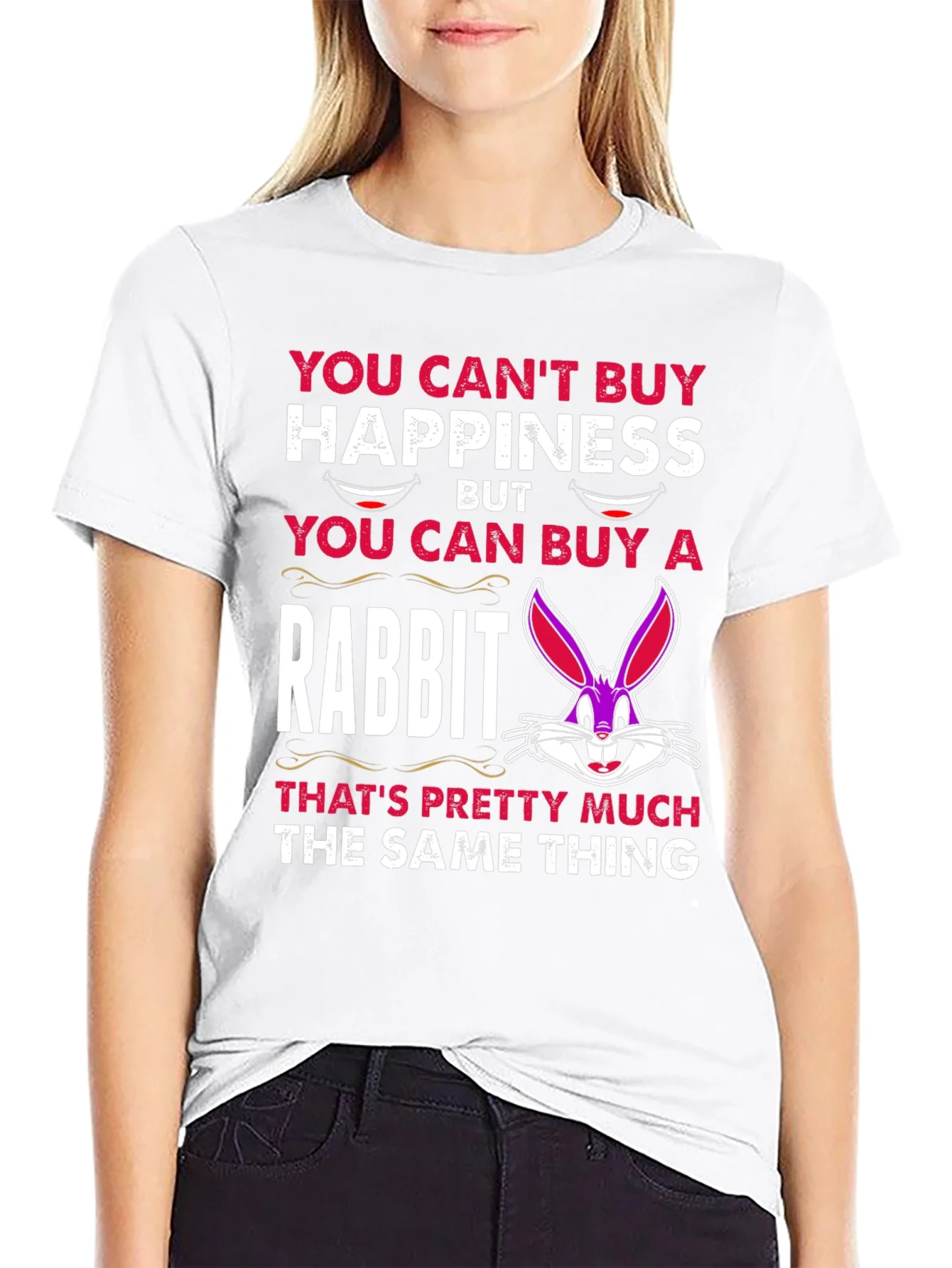 Funny Rabbit T-Shirt: Cant Buy Happiness