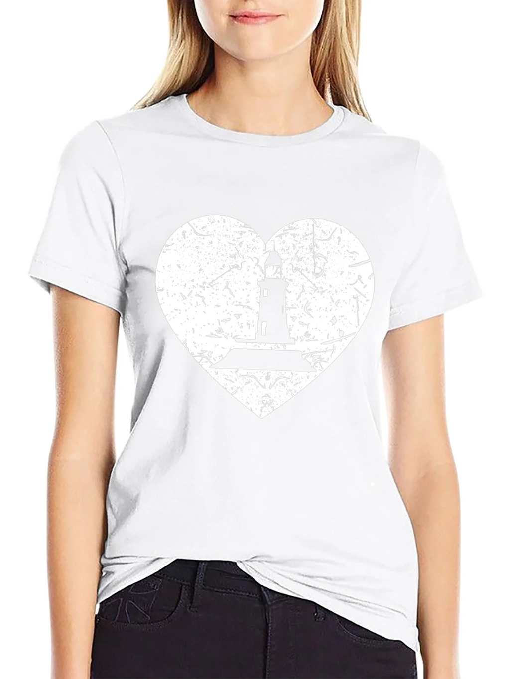 Lighthouse Heart Graphic Tee - Black Cotton T-Shirt