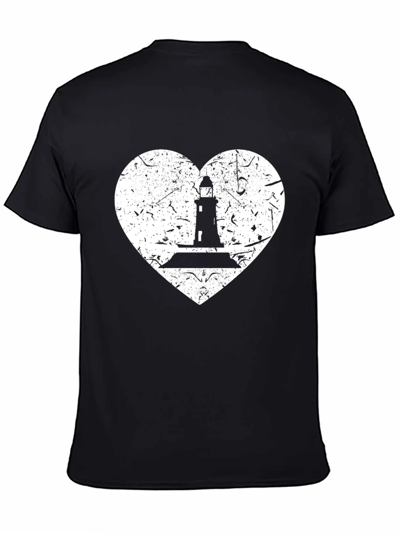 Lighthouse Heart Graphic Tee - Black Cotton T-Shirt