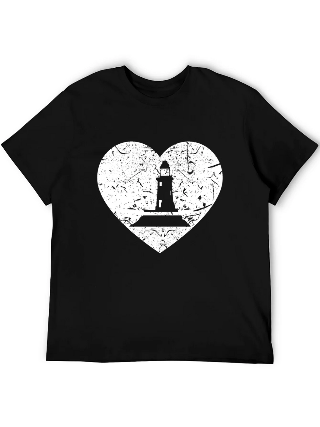 Lighthouse Heart Graphic Tee - Black Cotton T-Shirt