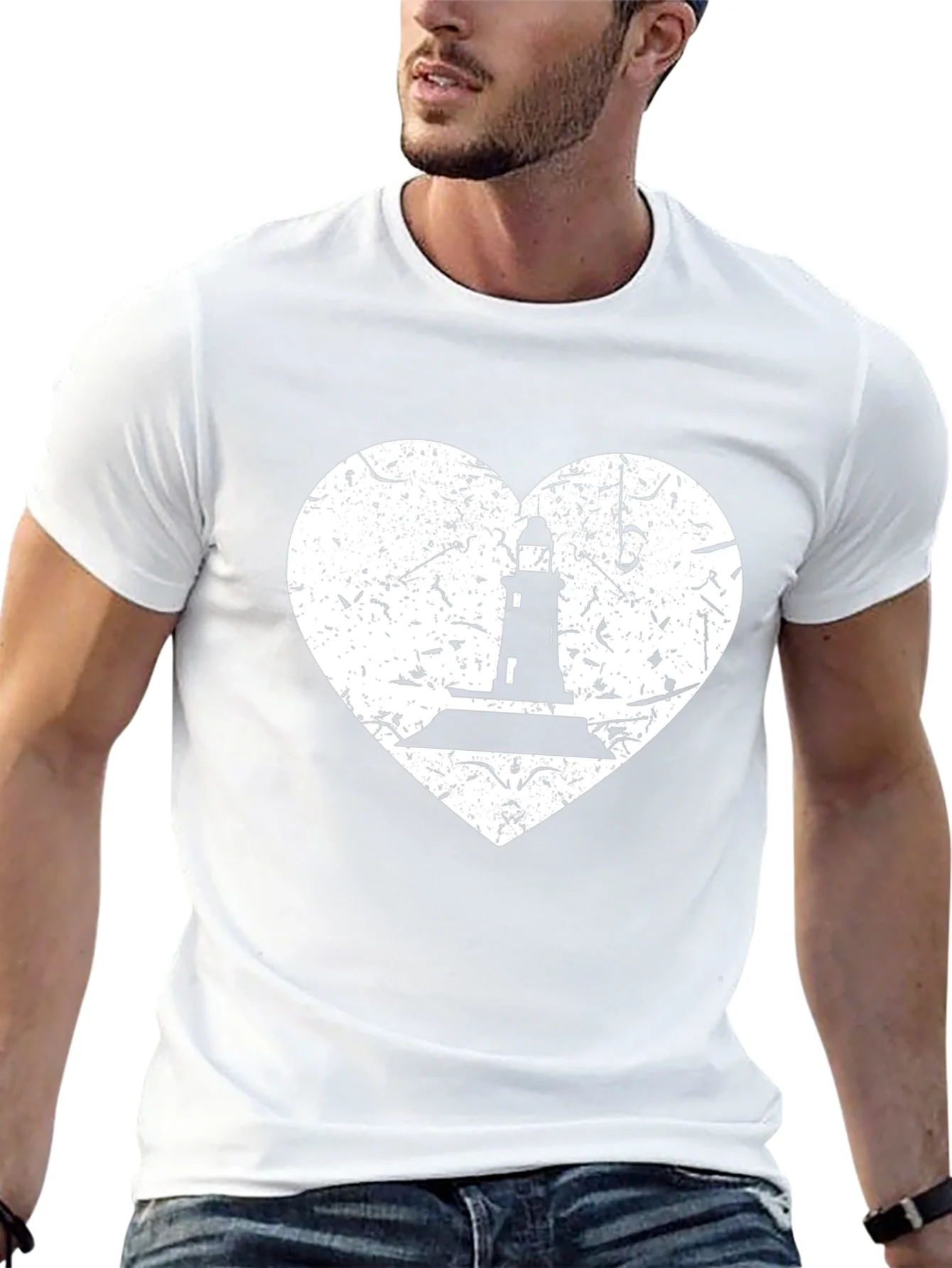 Lighthouse Heart Graphic Tee - Black Cotton T-Shirt