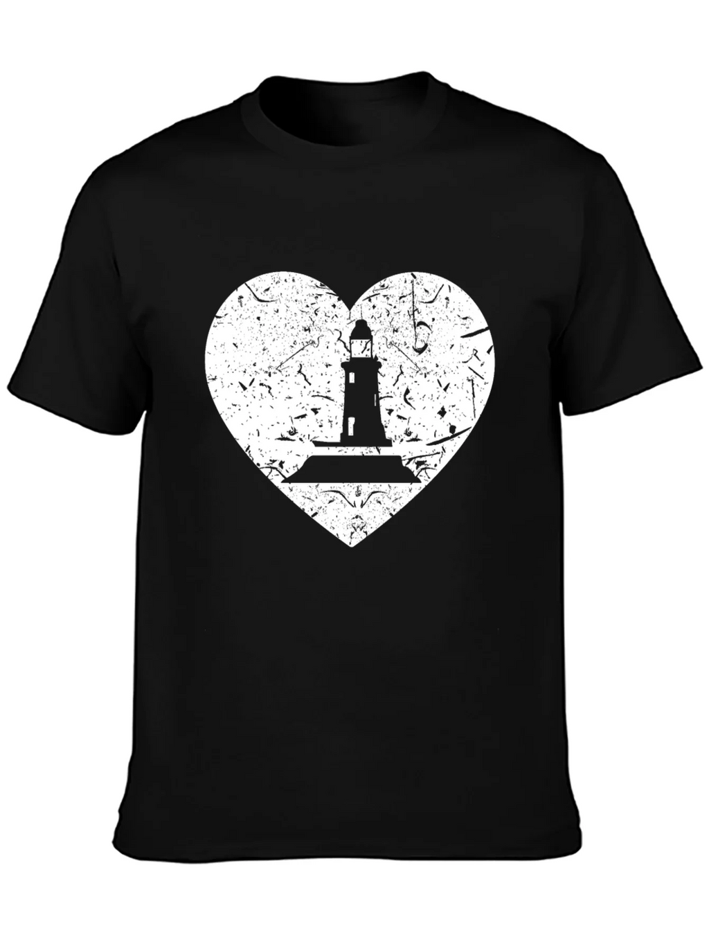 Lighthouse Heart Graphic Tee - Black Cotton T-Shirt
