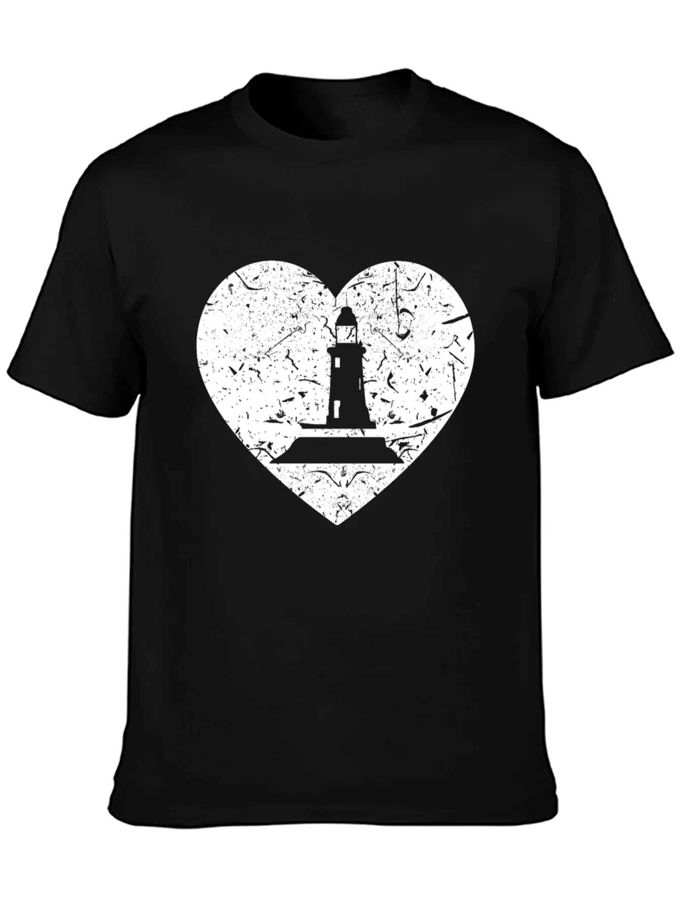 Lighthouse Heart Graphic Tee - Black Cotton T-Shirt