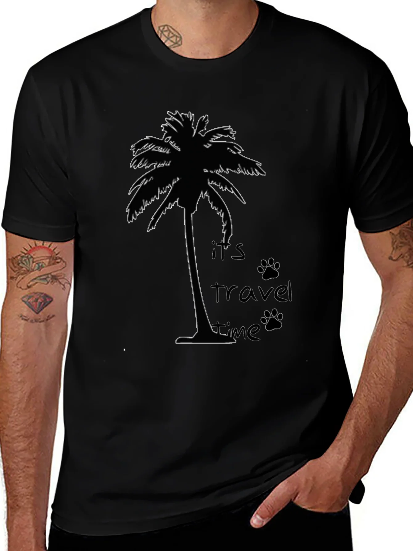 Its Travel Time Palm Tree Black T-Shirt
