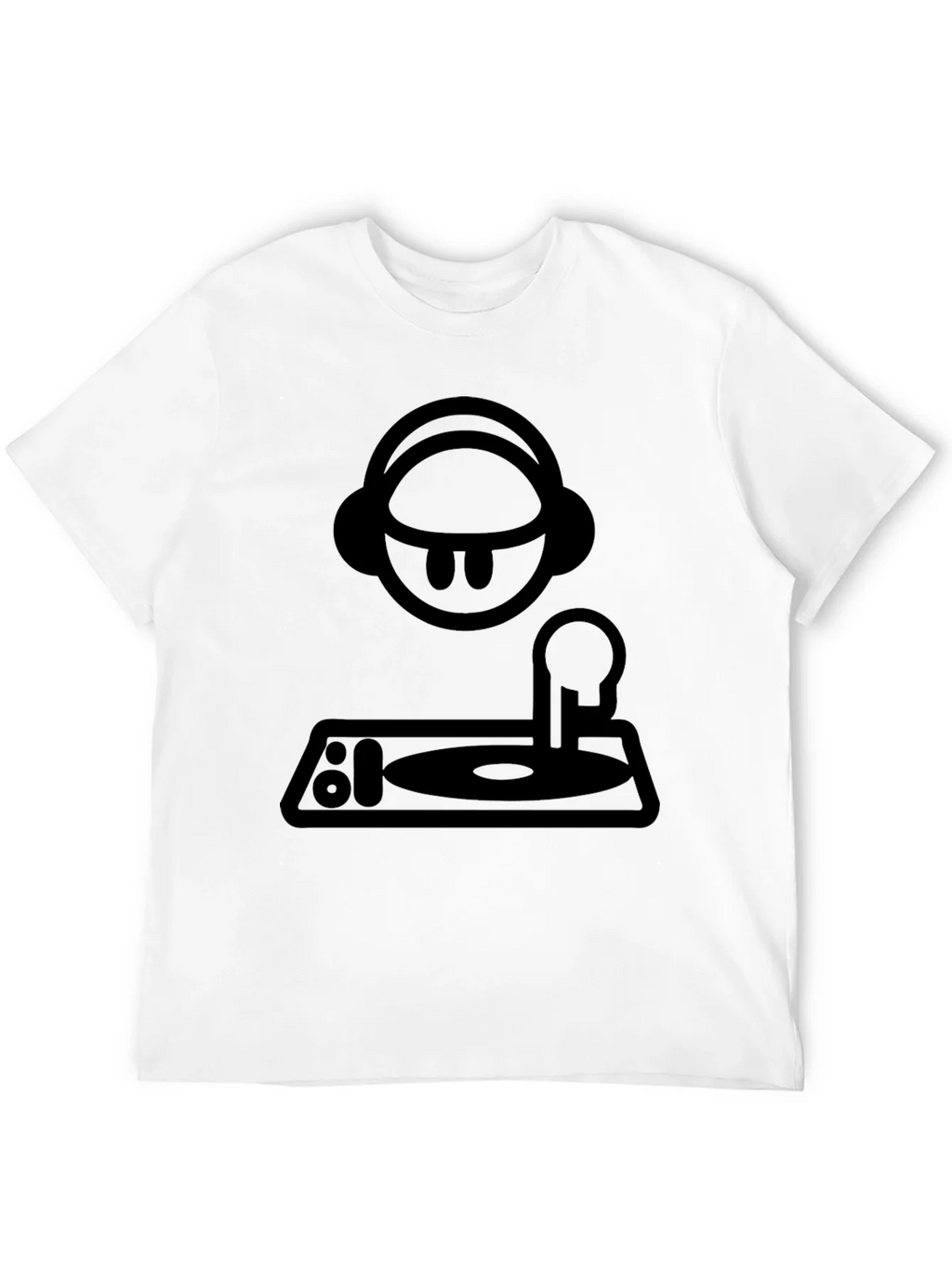 DJ Cartoon Graphic Tee - Black Crew Neck T-Shirt