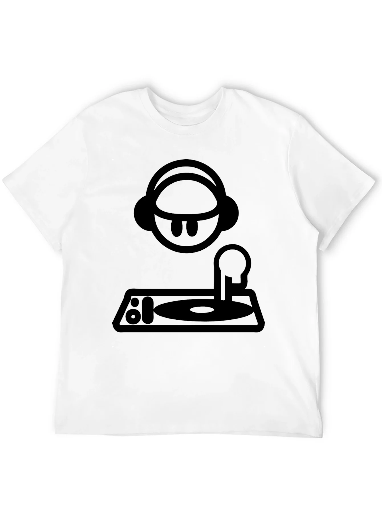 DJ Cartoon Graphic Tee - Black Crew Neck T-Shirt