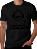 DJ Cartoon Graphic Tee - Black Crew Neck T-Shirt