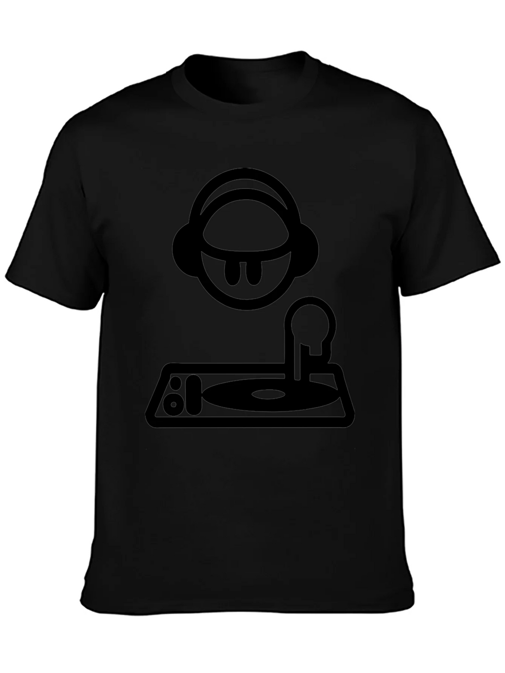 DJ Cartoon Graphic Tee - Black Crew Neck T-Shirt