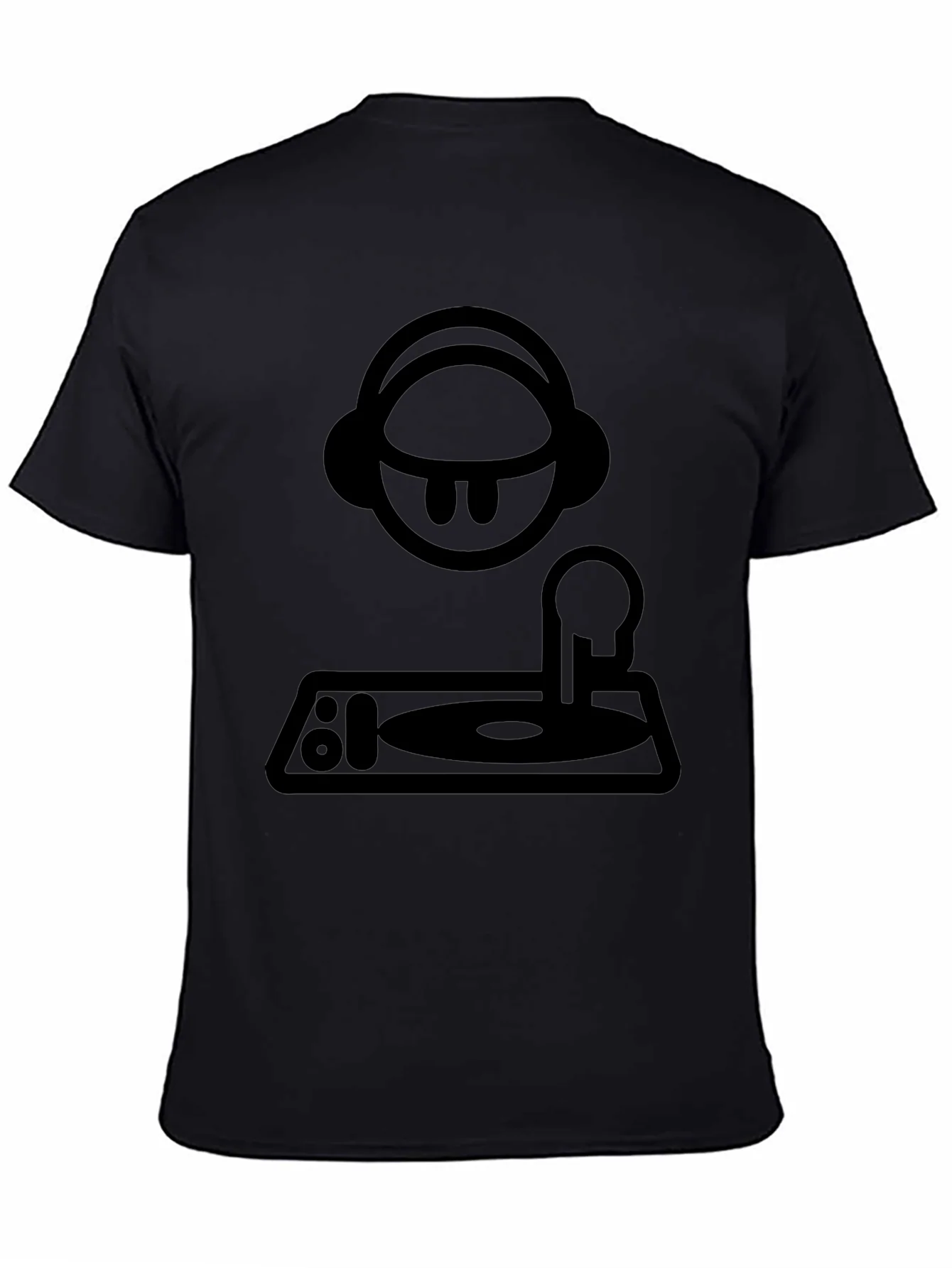 DJ Cartoon Graphic Tee - Black Crew Neck T-Shirt
